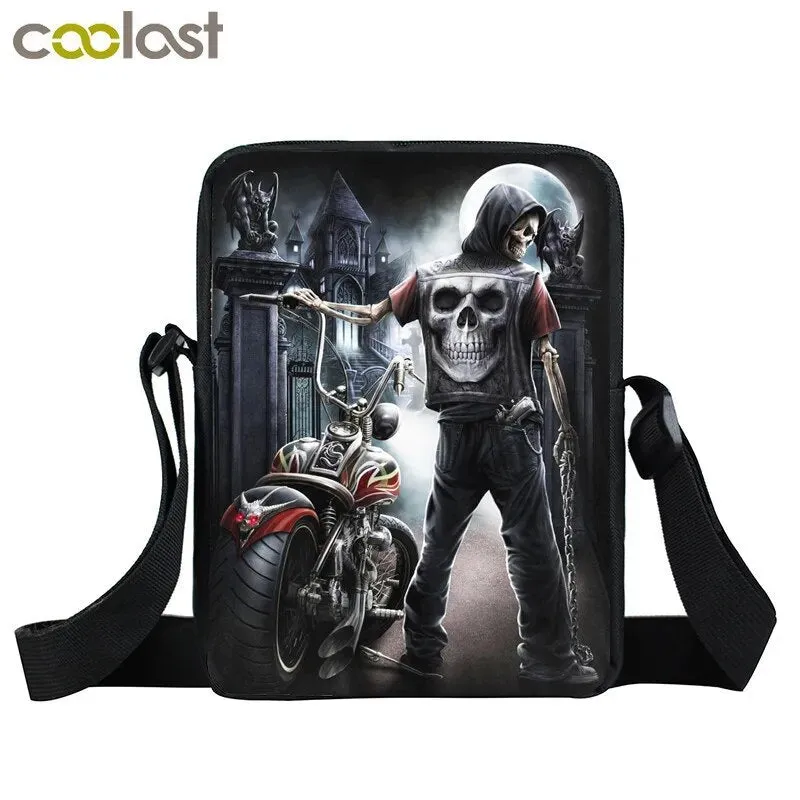 Punk Skull Messenger Bag Motorcycle Portable Canvas Shoulder Bags for Travel Women Handbag Teenager Girls Cross Bag Bookbag Gift