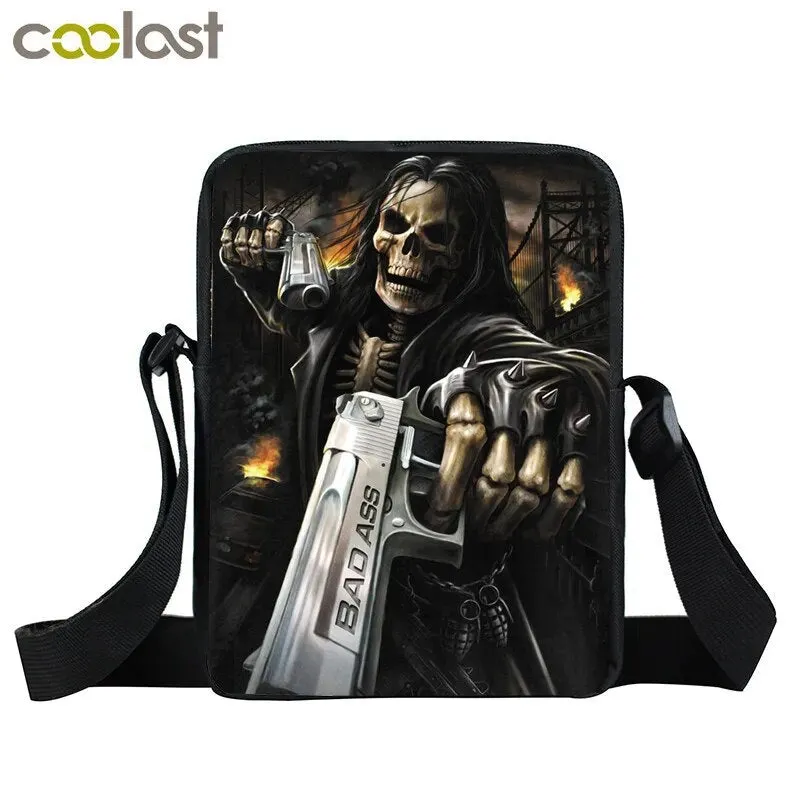 Punk Skull Messenger Bag Motorcycle Portable Canvas Shoulder Bags for Travel Women Handbag Teenager Girls Cross Bag Bookbag Gift