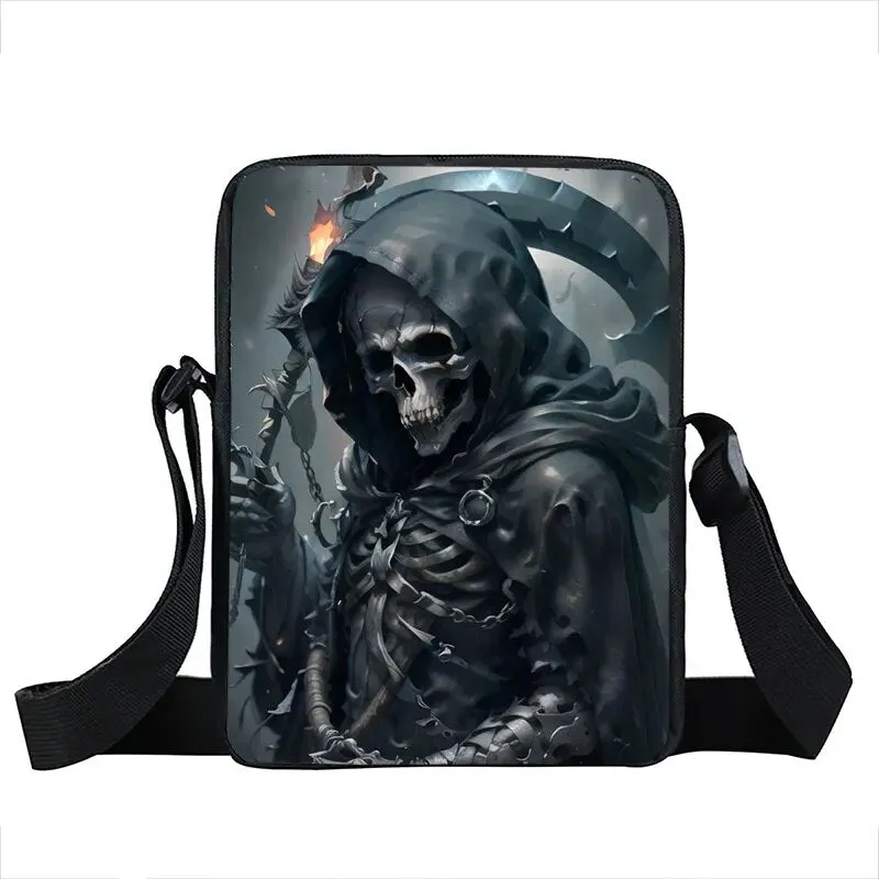 Punk Skull Messenger Bag Motorcycle Portable Canvas Shoulder Bags for Travel Women Handbag Teenager Girls Cross Bag Bookbag Gift
