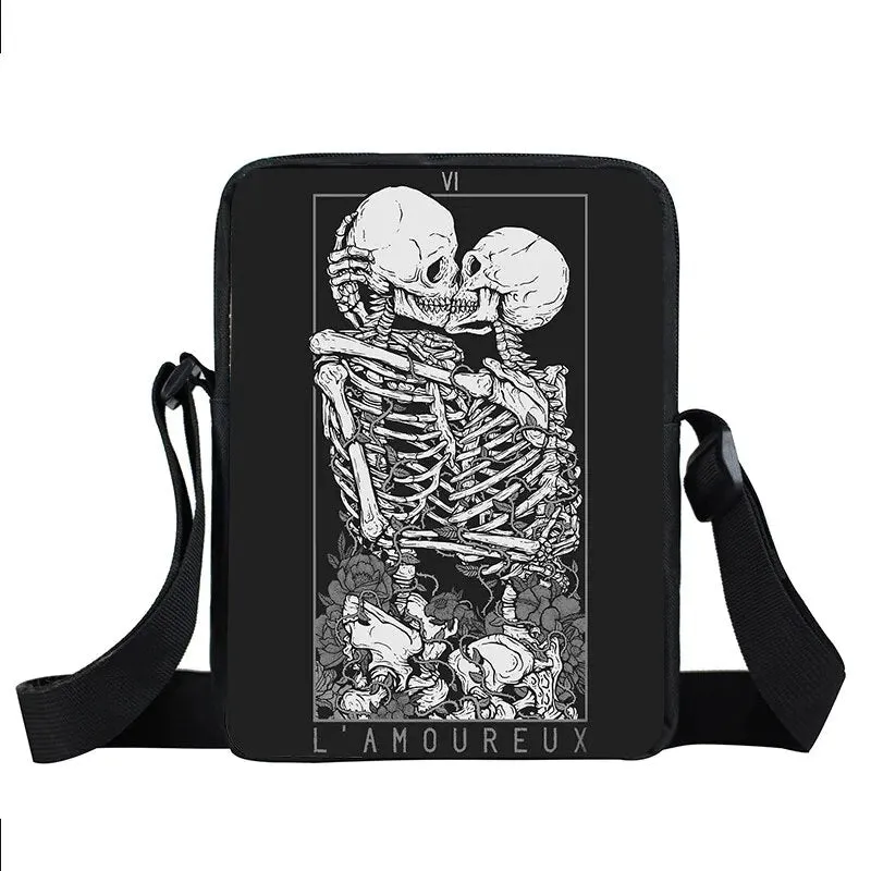 Punk Skull Messenger Bag Motorcycle Portable Canvas Shoulder Bags for Travel Women Handbag Teenager Girls Cross Bag Bookbag Gift