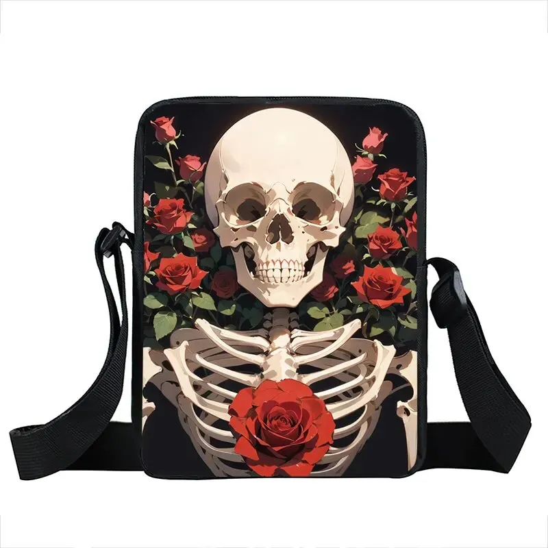 Punk Skull Messenger Bag Motorcycle Portable Canvas Shoulder Bags for Travel Women Handbag Teenager Girls Cross Bag Bookbag Gift