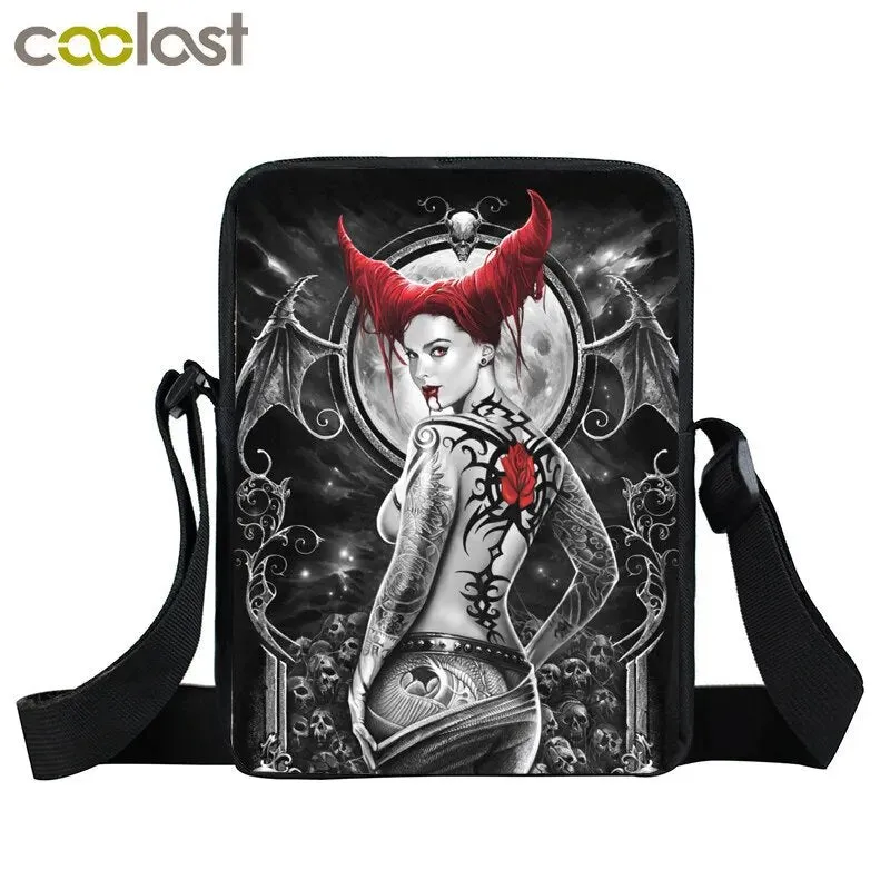 Punk Skull Messenger Bag Motorcycle Portable Canvas Shoulder Bags for Travel Women Handbag Teenager Girls Cross Bag Bookbag Gift