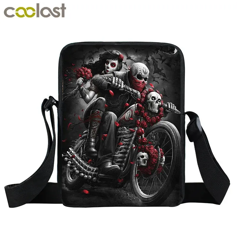 Punk Skull Messenger Bag Motorcycle Portable Canvas Shoulder Bags for Travel Women Handbag Teenager Girls Cross Bag Bookbag Gift