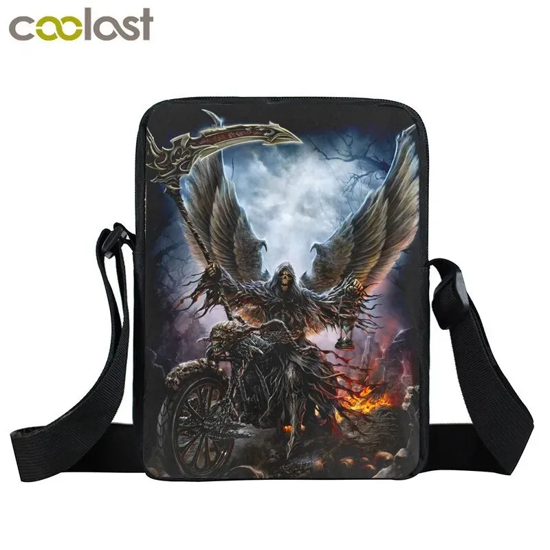 Punk Skull Messenger Bag Motorcycle Portable Canvas Shoulder Bags for Travel Women Handbag Teenager Girls Cross Bag Bookbag Gift