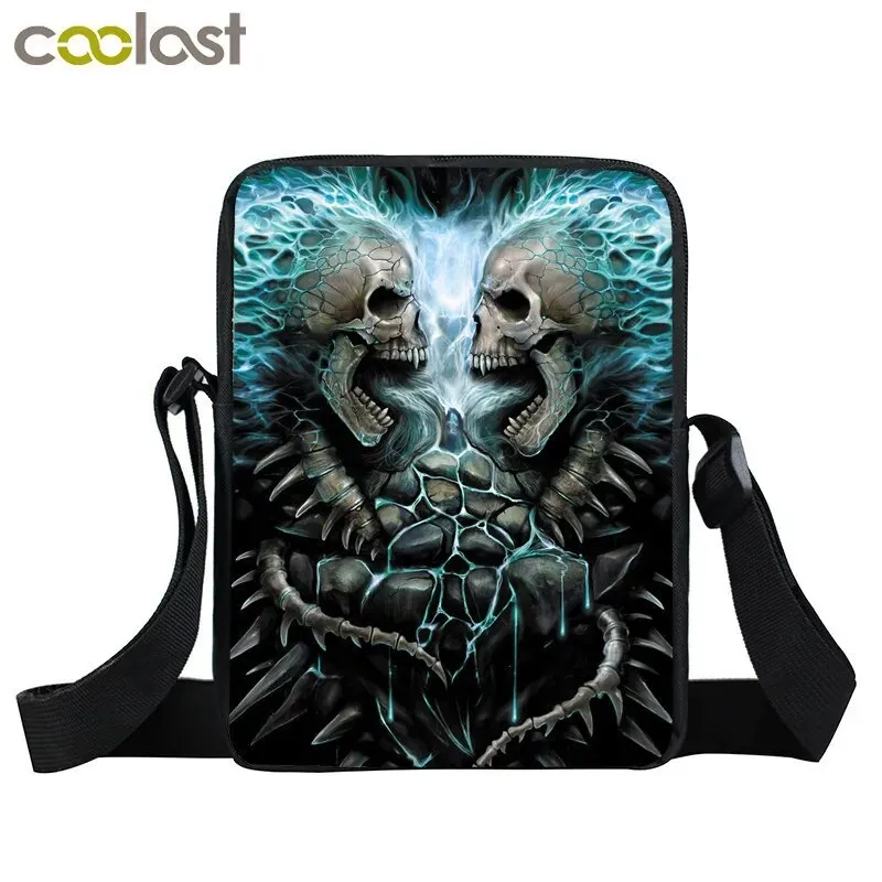 Punk Skull Messenger Bag Motorcycle Portable Canvas Shoulder Bags for Travel Women Handbag Teenager Girls Cross Bag Bookbag Gift
