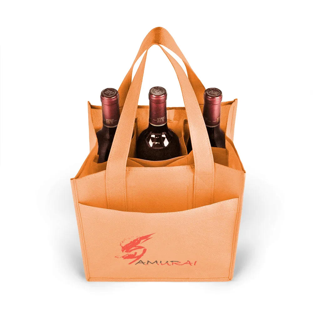 Six bottle Non-woven Wine Tote, Reinforced Handles with front pocket *Fully Customizable*