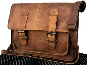 TUZECH Genuine Leather Bag Vintage Buffalo Messenger Satchel Laptop Briefcase Unisex Bags Crazy Briefcase Bags For Men Women Brown Color (15 Inches)